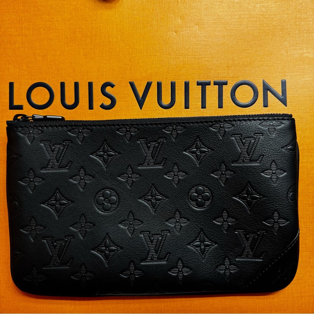 New Louis Vuitton Black embossed Monogram Shadow Calf leather pouch - Picture 2 of 16
